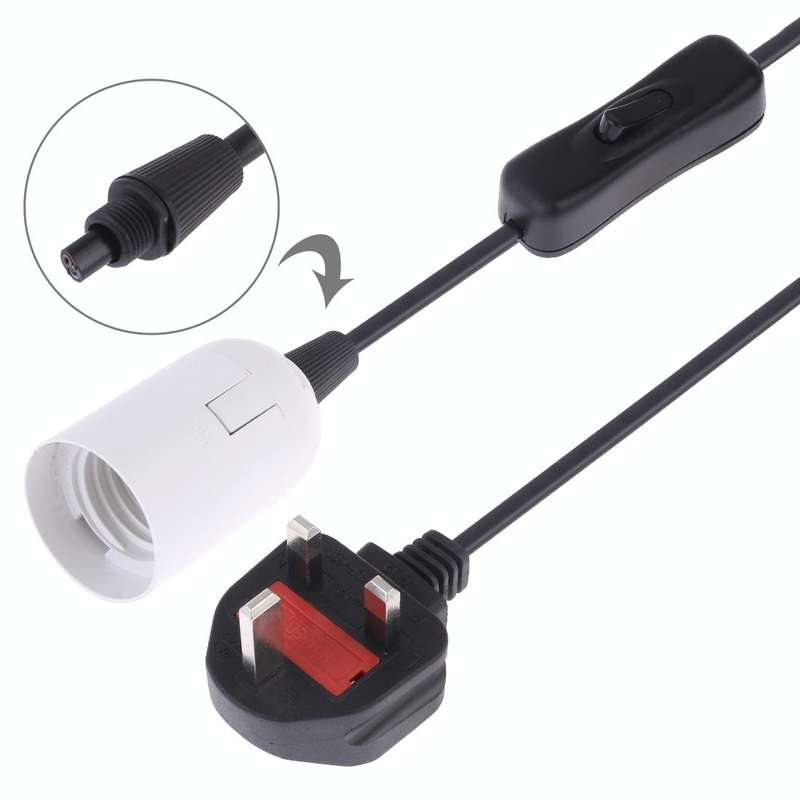 E27 Wire Cap Switch Lamp Holder Chandelier Power Socket with 1.5m Extension Cable, Big UK Plug(Wh...