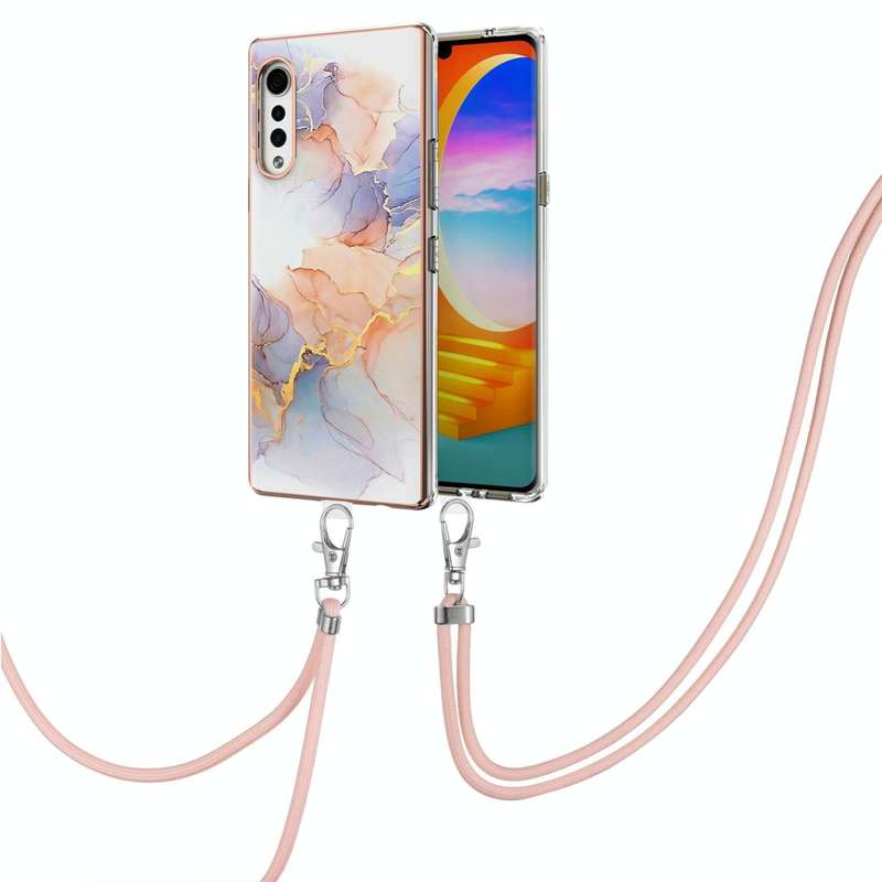 For LG Velvet 4G / Velvet 5G / G9 Electroplating Pattern IMD TPU Shockproof Case with Neck Lanyar...