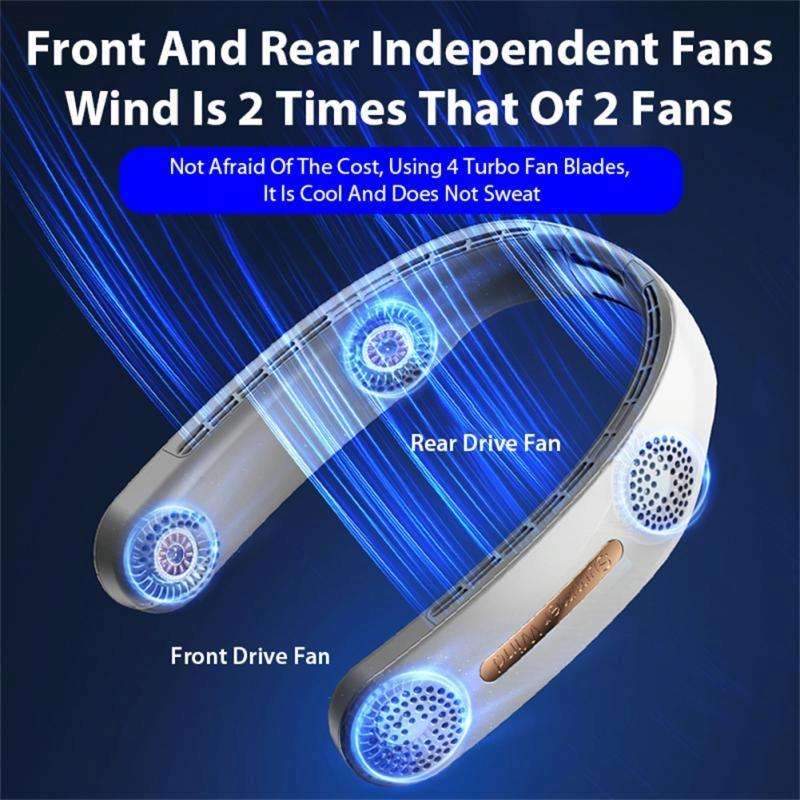 Lazy Hanging Neck Fan Bladeless Silent Sports Fan,Model: A306 Four -core 4000 mAh White