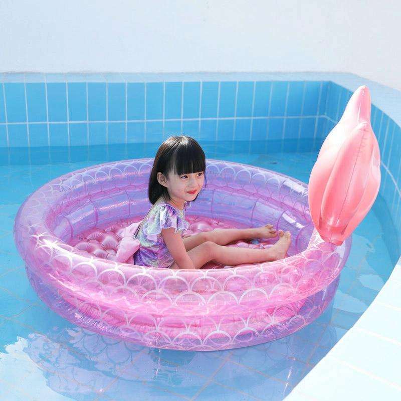Inflatable Mermaid Shape Pool Home Children Baby Pink Round Swimming Pool Floating Air Cushion, S...