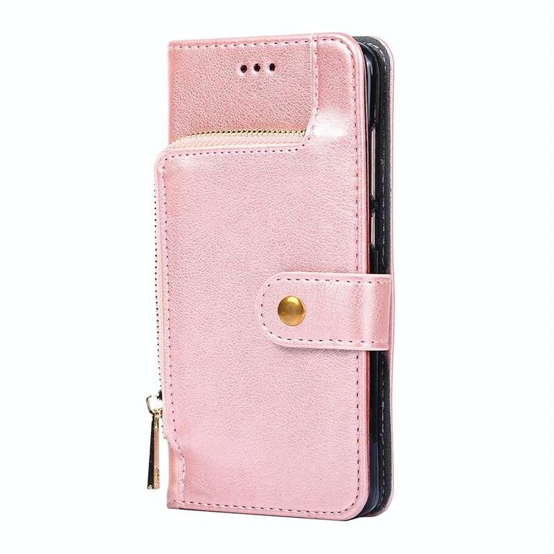 For OPPO Reno7 A JP Version Zipper Bag Leather Phone Case(Rose Gold)