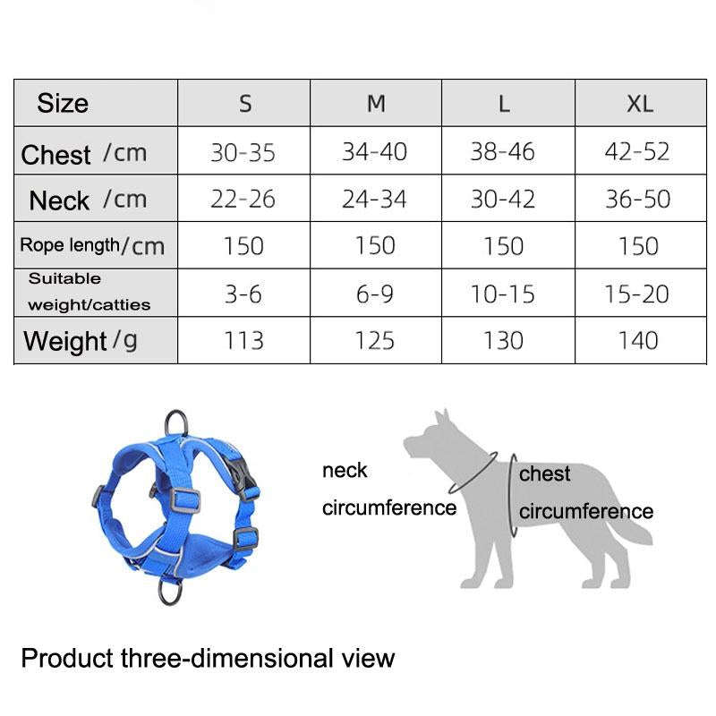 HT-864 Pet Traction Rope Reflective Breathable Dog Chest Strap Vest, Size: M(Lake Blue)