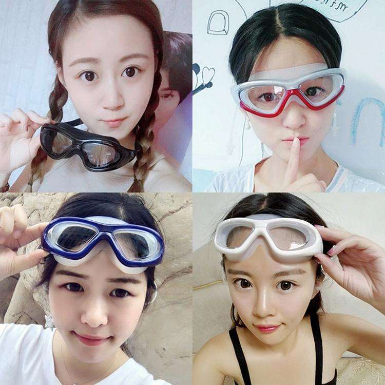 J8150 Eye Protection Flat Light Adult waterproof Anti-fog Big Frame Swimming Goggles with Earplug...