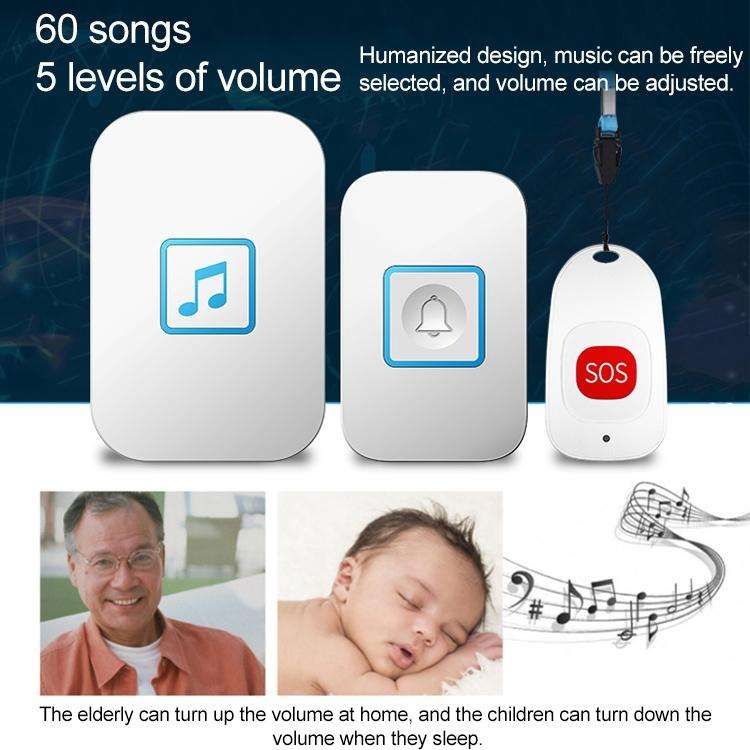 CACAZI C86 Wireless SOS Pager Doorbell Old man Child Emergency Alarm Remote Call Bell, EU Plug(Bl...
