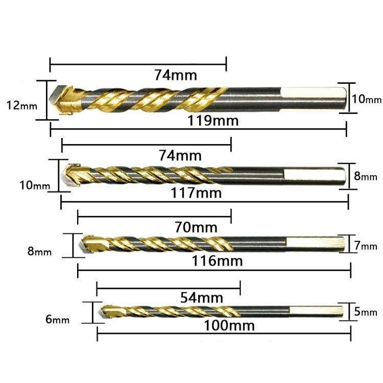 6mm+6mm+8mm+10mm+12mm Titanium-Plated King Drill Porcelain Brick Glass Brick Drill Punched Twist ...