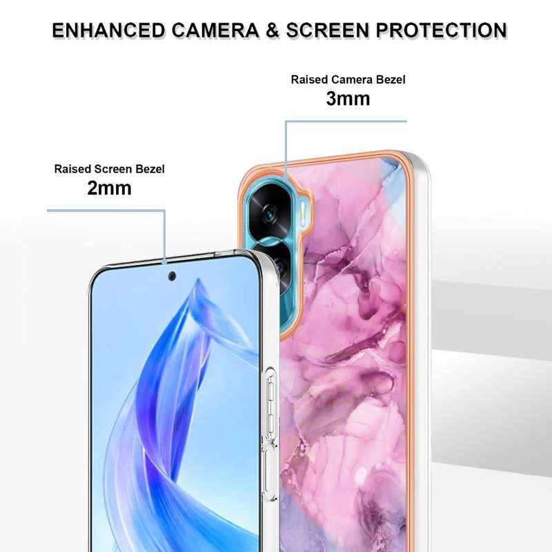 For Honor 90 Lite 5G Electroplating Marble Dual-side IMD Phone Case(Pink 013)