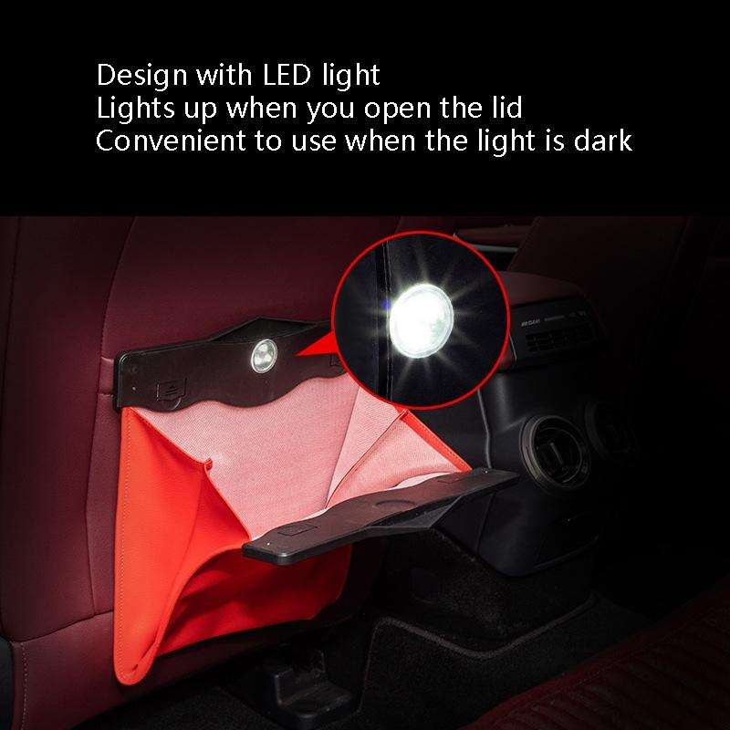 Car Trash Can Car Chair Back Hanging Storage Box Hidden Folding Storage Bag With LED Light(Black)