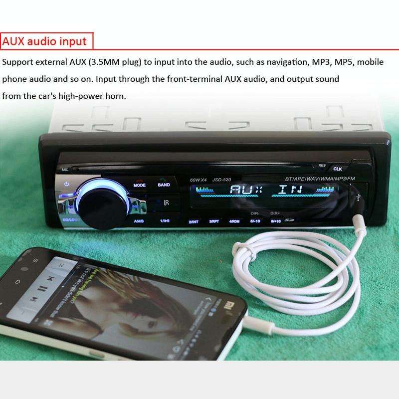 JSD-520 Car Stereo Radio MP3 Audio Player Support Bluetooth Hand-free Calling / FM / USB / SD, Or...