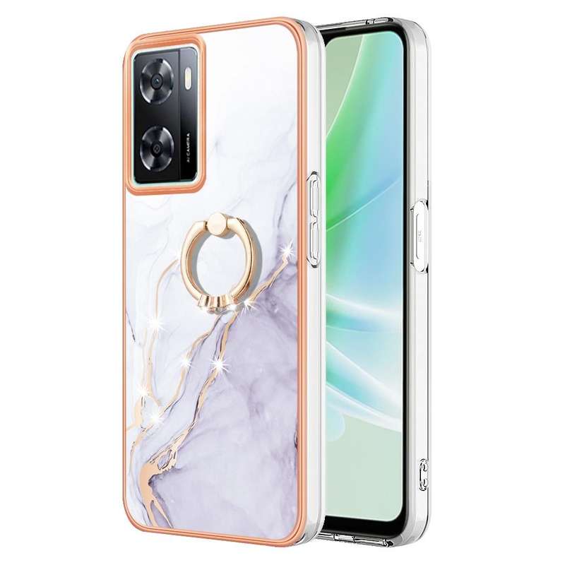 For OPPO A57 4G/A77 5G Taiwan/K10 5G Global Electroplating Marble IMD TPU Phone Case with Ring Ho...