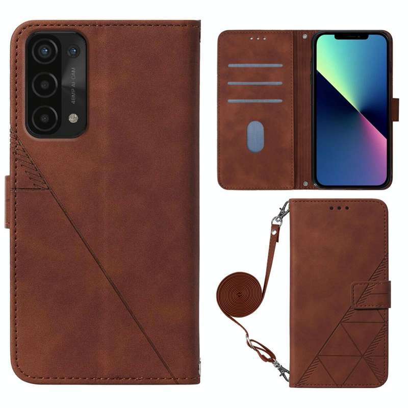 For OPPO A54 / A74 / A93 5G Crossbody 3D Embossed Flip Leather Phone Case(Brown)