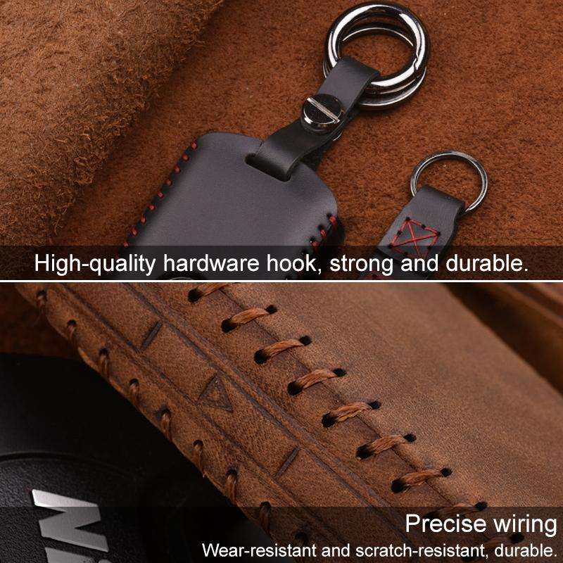 For Volvo Single Slit Style Car Cowhide Leather Key Protective Cover Key Case (Brown)