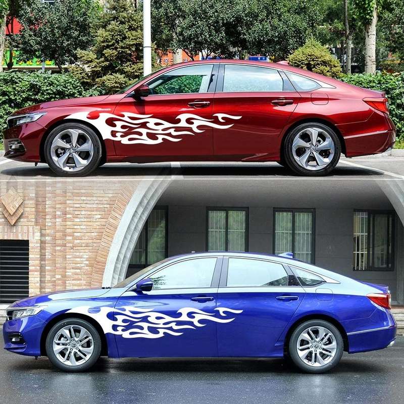 2 PCS/Set D-969 Flame Pattern Car Modified Decorative Sticker(White)