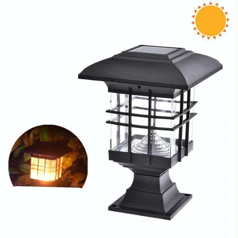 Solar Pillar Light Outdoor Waterproof Decorative Garden Lawn Wall Lamp(Warm White Light)