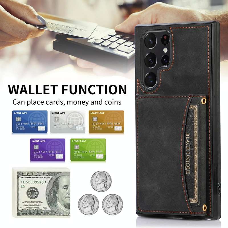 For Samsung Galaxy S22 Ultra Three-fold Leather Phone Case with Card Slot & Wallet & Holder(Black)