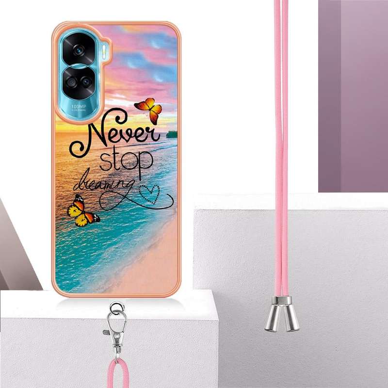 For Honor 90 Lite 5G Electroplating IMD TPU Phone Case with Lanyard(Dream Butterfly)