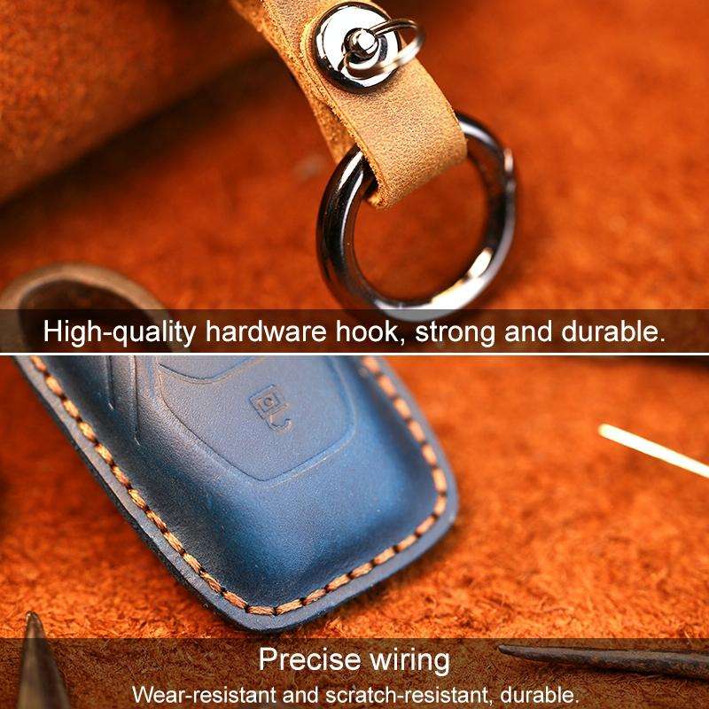 For Ford Old Style Car Cowhide Leather Key Protective Cover Key Case (Blue)