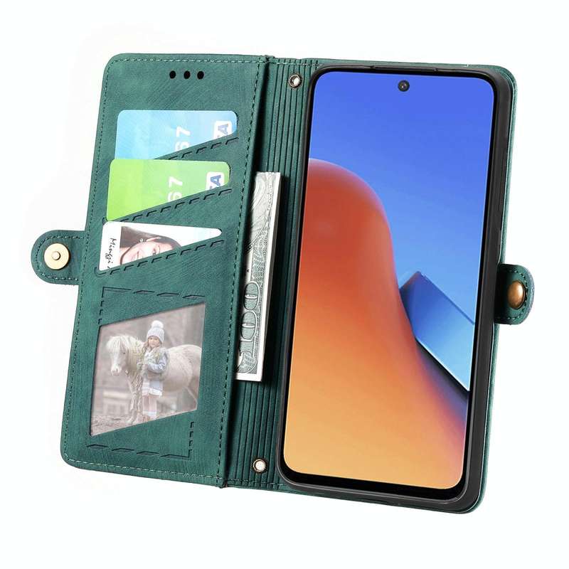 For Xiaomi Redmi 12 Geometric Zipper Wallet Side Buckle Leather Phone Case(Green)