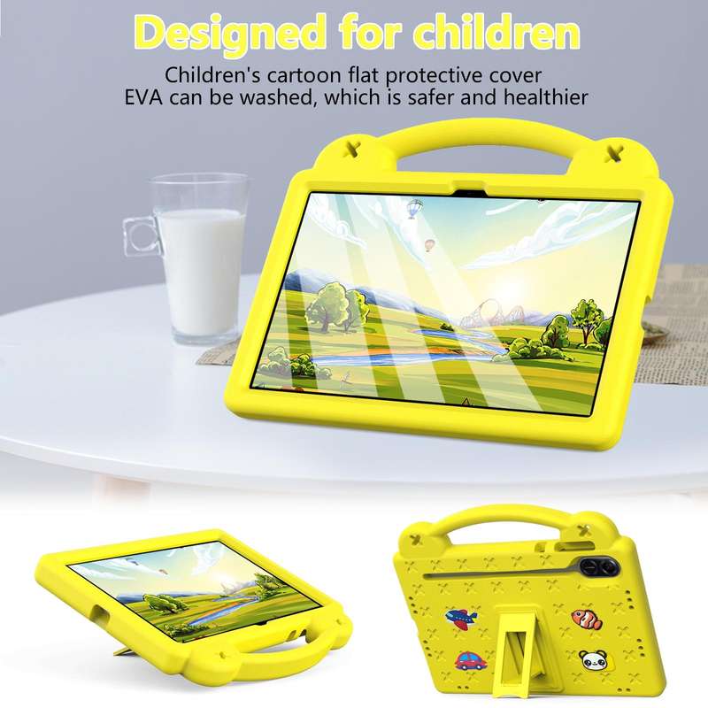 For Honor Pad X9 Handle Kickstand Children EVA Shockproof Tablet Case(Yellow)