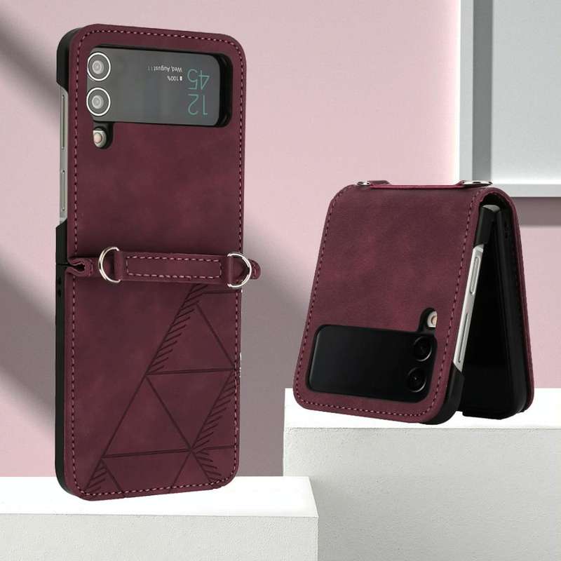 For Samsung Galaxy Z Flip4 3D Embossed Leather Phone Case(Wine Red)