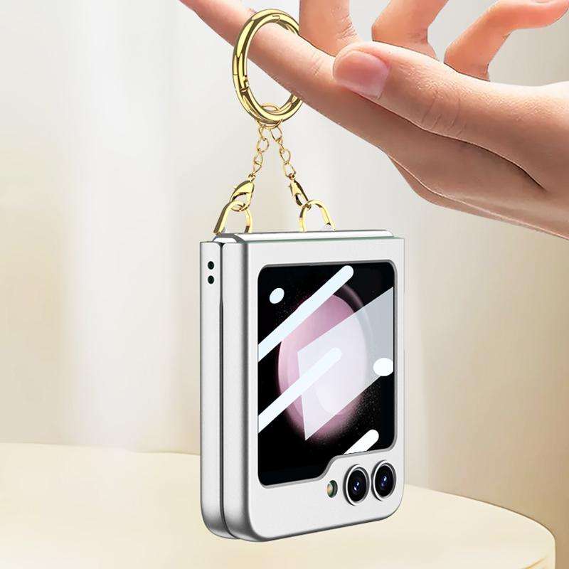 For Samsung Galaxy Z Flip5 GKK Integrated Necklace Hinged Flip Phone Case with Ring Holder(White)
