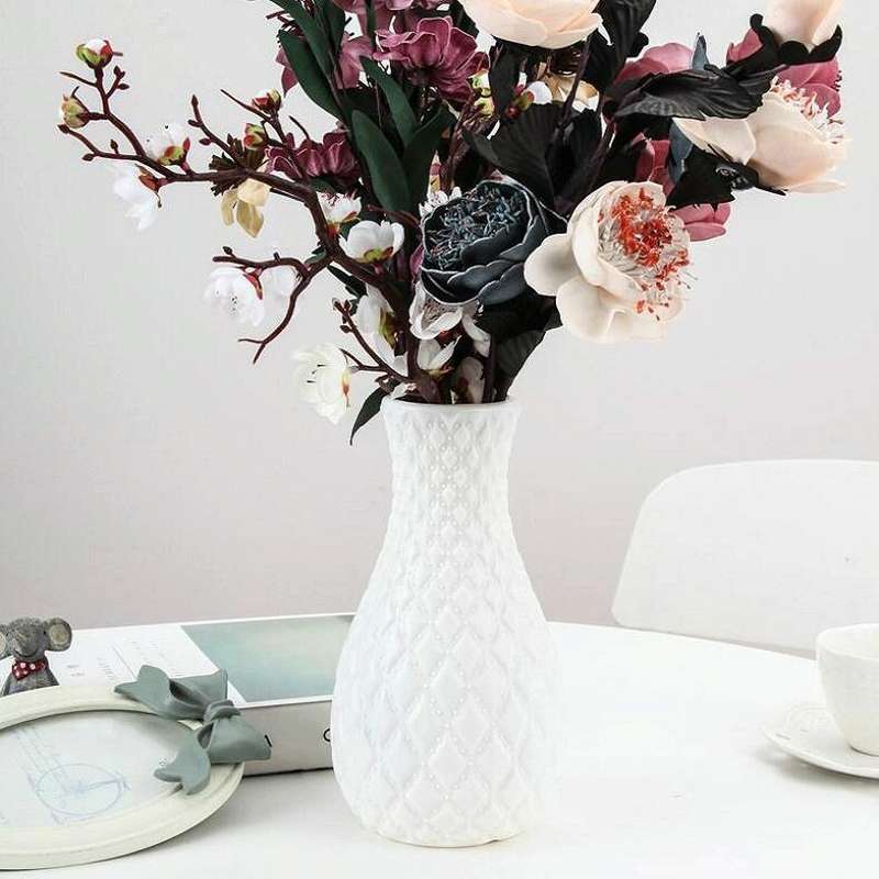 Dry and Wet Flower Arrangement Container Hydroponic Plastic Vase Home Desktop Furnishings(Milk Wh...