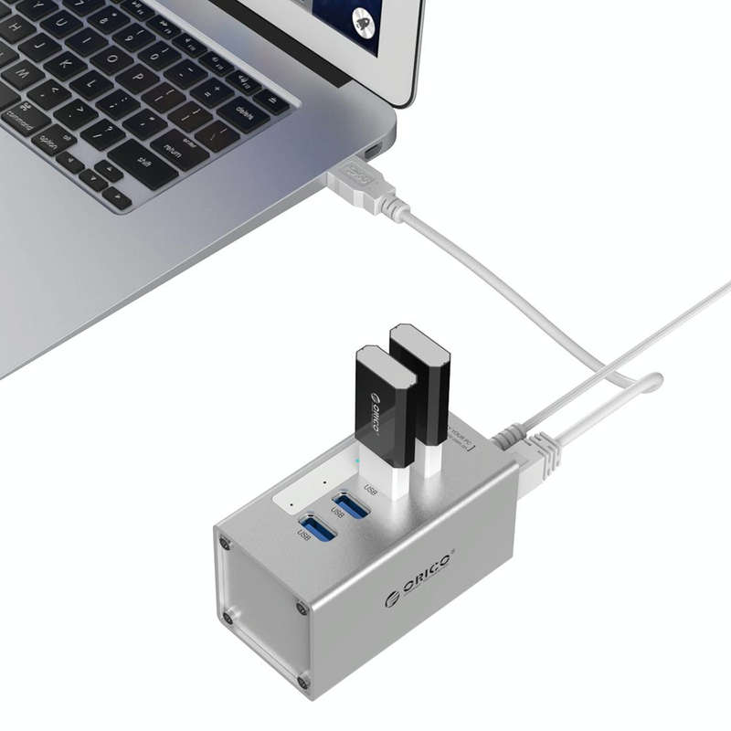 ORICO A3H4 Aluminum High Speed 4 Ports USB 3.0 HUB with 12V/2.5A Power Supply for Laptops(Silver)