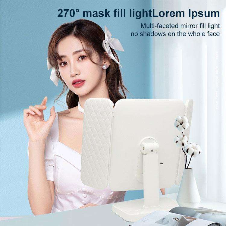 Simple & Stylish LED Three-Fold Square Makeup Mirror, Specification:Plug-in Monochrome Lamp(White)