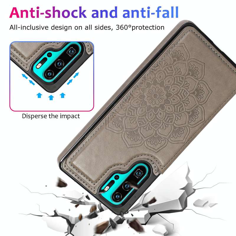 For Huawei P30 Pro Double Buckle Mandala Pattern PU+TPU Protective Case with Card Slots & Holder ...
