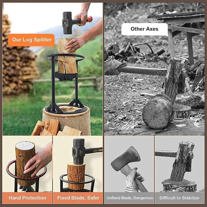 Firewood Kindling Splitter Manual Log Splitter with Carbon Steel Cutter Head, Model: Detachable A...