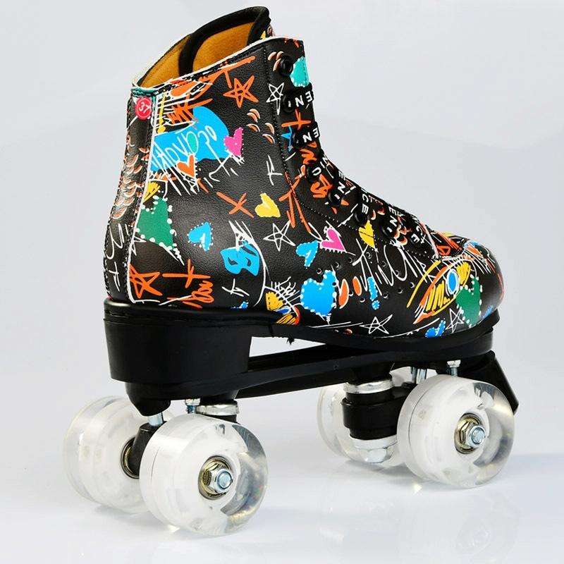 Adult Children Graffiti Roller Skates Shoes Double Row Four-Wheel Roller Skates Shoes, Size: 39(F...