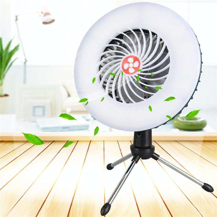 USB Rechargeable Fan Lamp Live Broadcast Multi-function Tent Camping Lamp, Style:Fan Light + Bracket