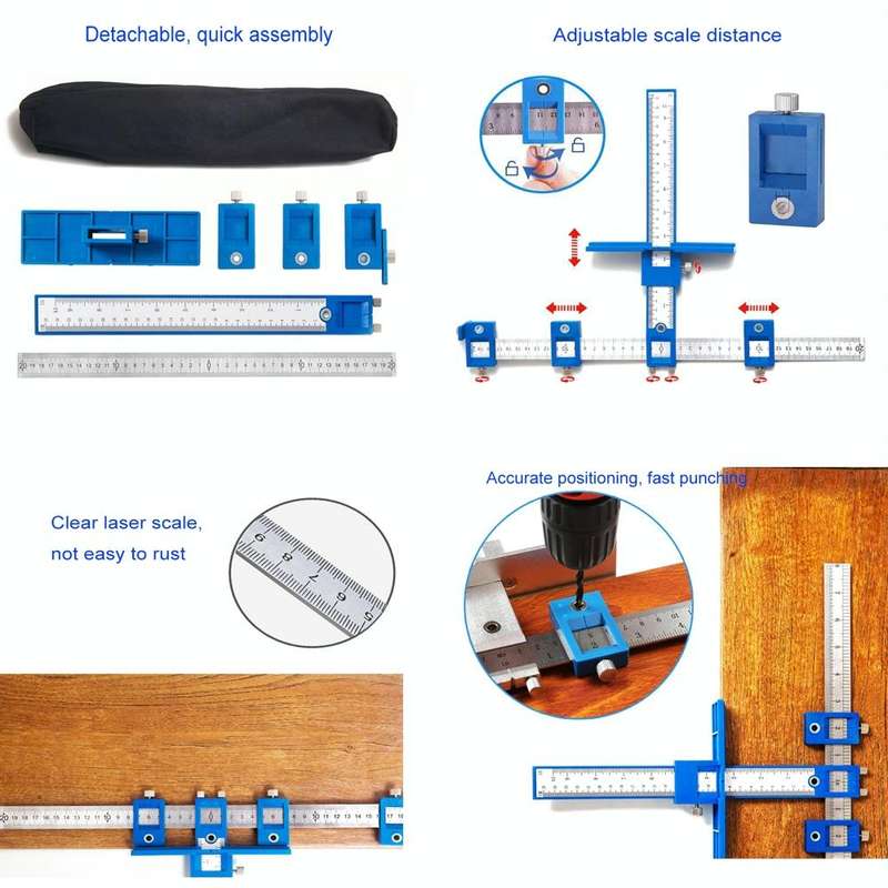 Woodworking Aid Tool Handle Punch Locator Cabinet Door Hole Opener Blue Plastic Ordinary