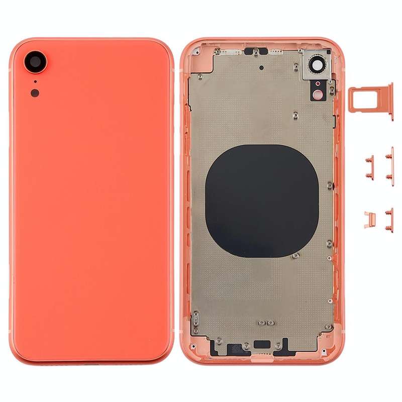 Back Housing Cover with Camera Lens & SIM Card Tray & Side Keys for iPhone XR(Coral)