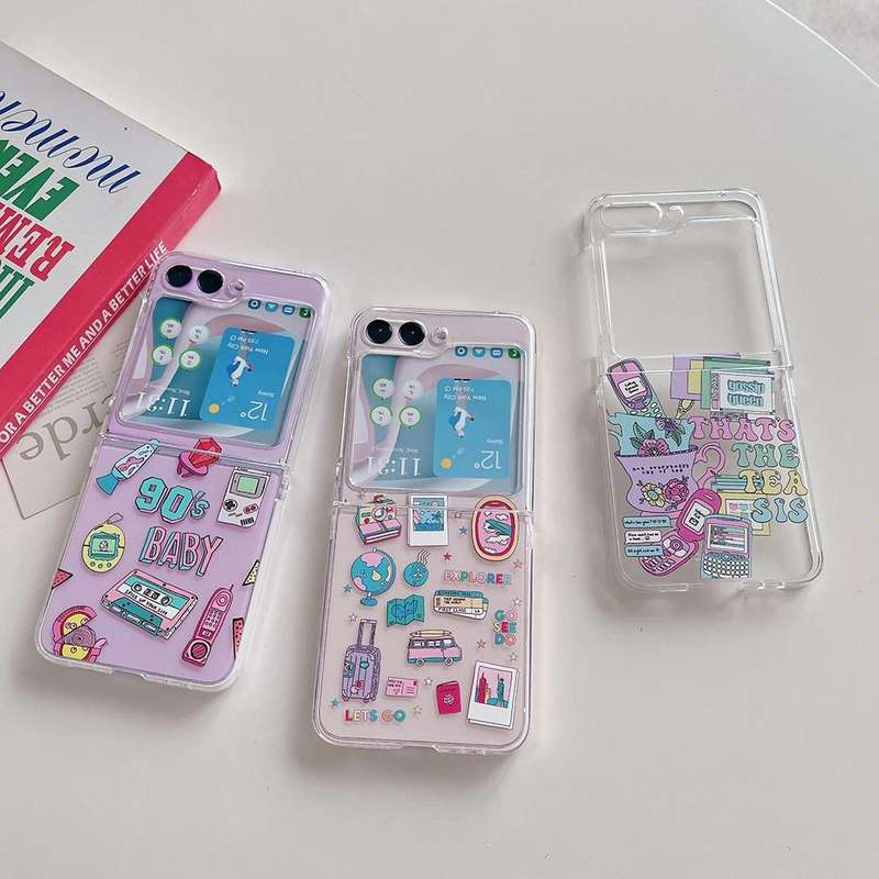 For Samsung Galaxy Z Flip5 Painted Pattern PC Transparent Folding Phone Case(Z75 Era Tags)