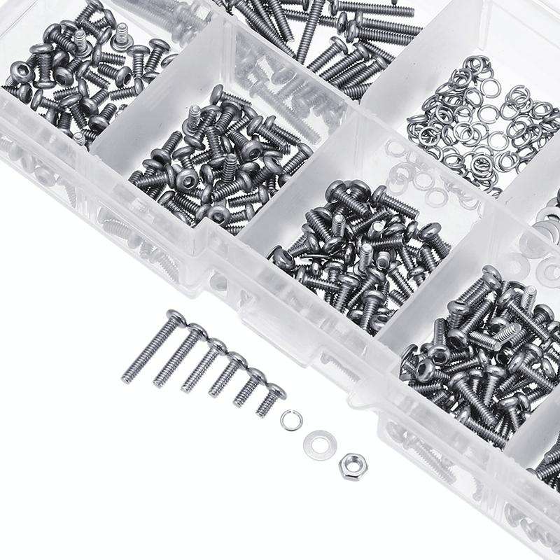 600 PCS M2 304 Stainless Steel Hex Socket Cap Head Screw Washer Nut Kit