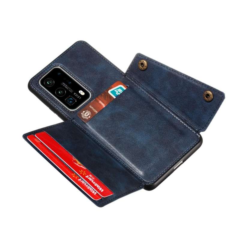 For Huawei P40 Pro PU + TPU Shockproof Magnetic Protective Case with Card Slots(Blue)