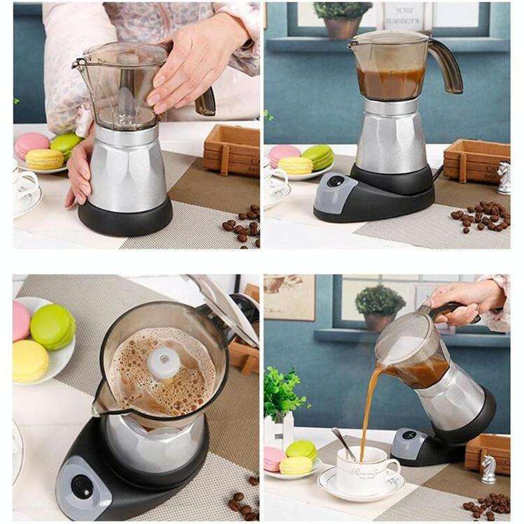 3 to 6 Cup Aluminium Alloy Electric Moka Coffee Pot Percolator EU Plug
