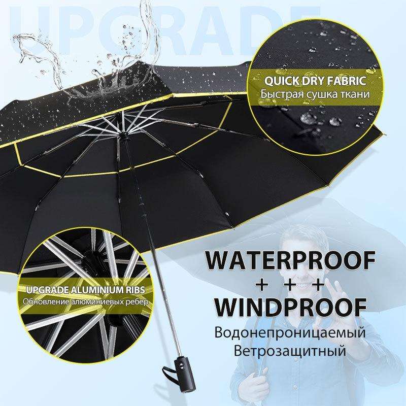 Fully-Automatic Double Rain 3 Folding Wind Resistant Travel Business Big Umbrella(Red)