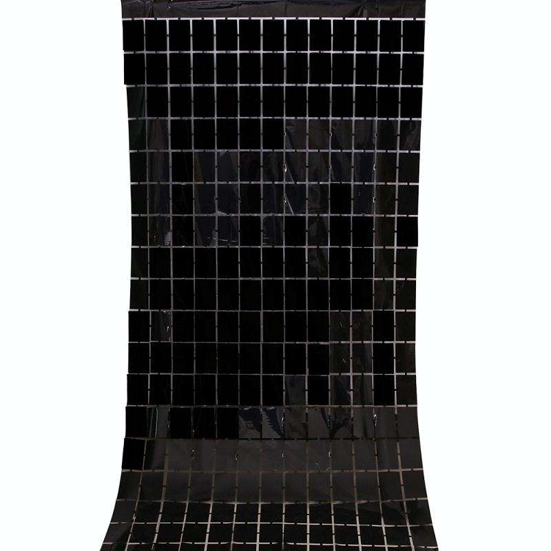 2 PCS 1x2M Square Rain Silk Door Curtain Birthday Party Background Wall Decoration(Black)