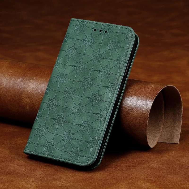 For iPhone 7 Plus / 8 Plus Lucky Flowers Embossing Pattern Magnetic Horizontal Flip Leather Case ...