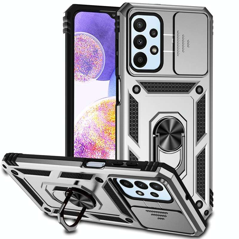 For Samsung Galaxy A23 Sliding Camshield Holder Phone Case(Silver)