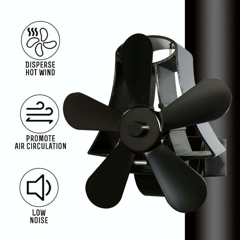 YL-106 5-Blade High Temperature Aluminum Heat Powered Fireplace Stove Fan(Grey)