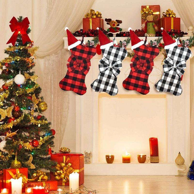Home Christmas Decoration Pendant Children Candy Gift Bag(Black White Grid)