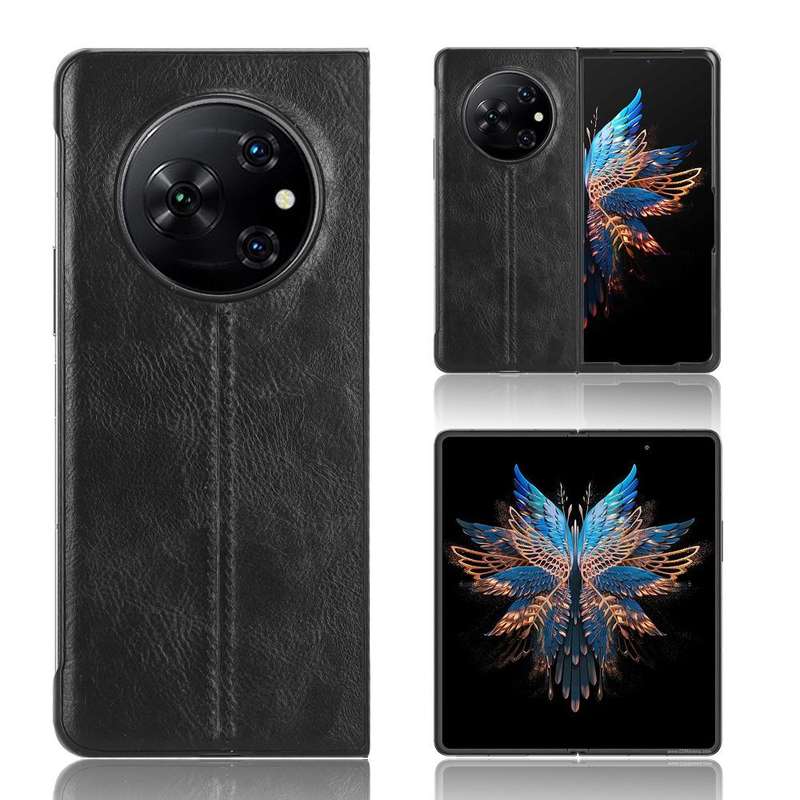 For Tecno Phantom V Fold Cow Pattern Sewing Back Cover Phone Case(Black)