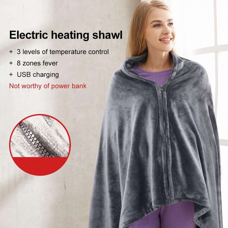 3-speed Temperature Control 8-zone Heating USB Electric Shawl Electric Blanket 150 x 85cm(Gray)