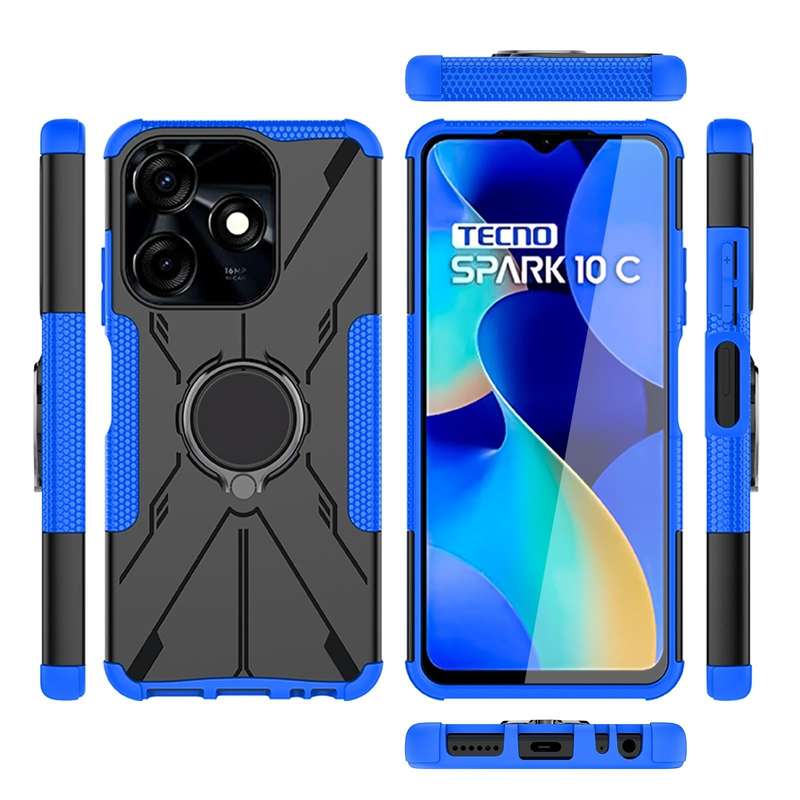 For Tecno Spark 10C Armor Bear Shockproof PC + TPU Phone Case with Ring(Blue)