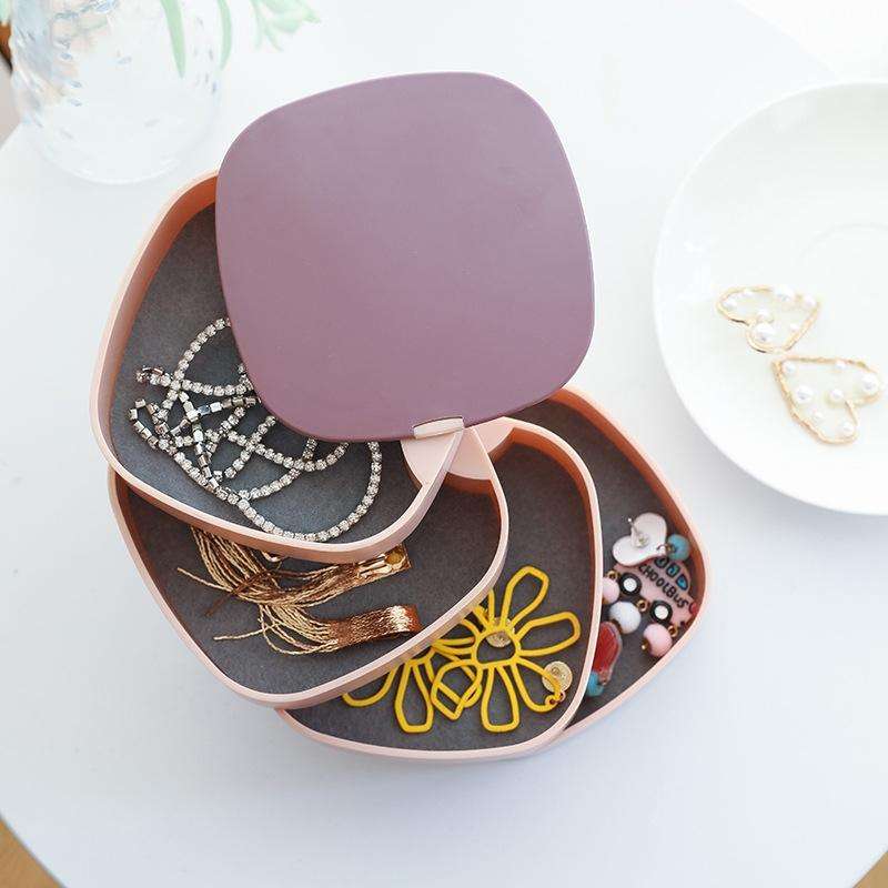 Desktop Contrast Color Multi-layer Jewelry Box With Mirror Rotating Storage Box(White Gray)
