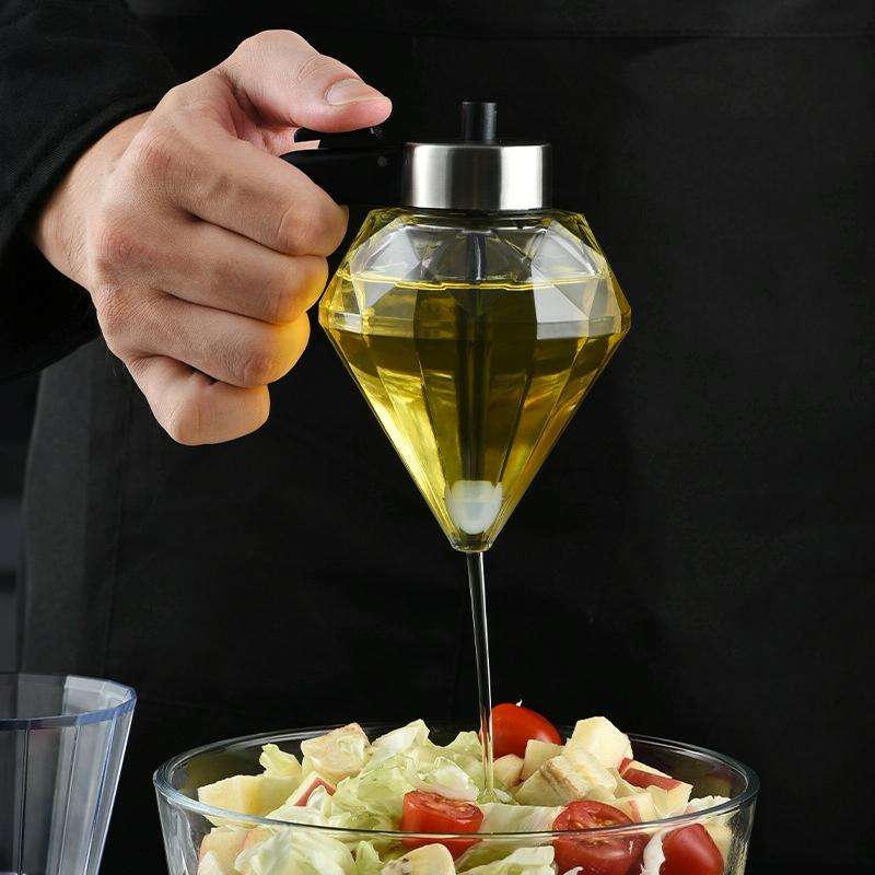 Diamond Oil Can Glass Dustproof Vinegar Oil Bottle One-Click Multi-Purpose Kitchen Seasoning Bottle