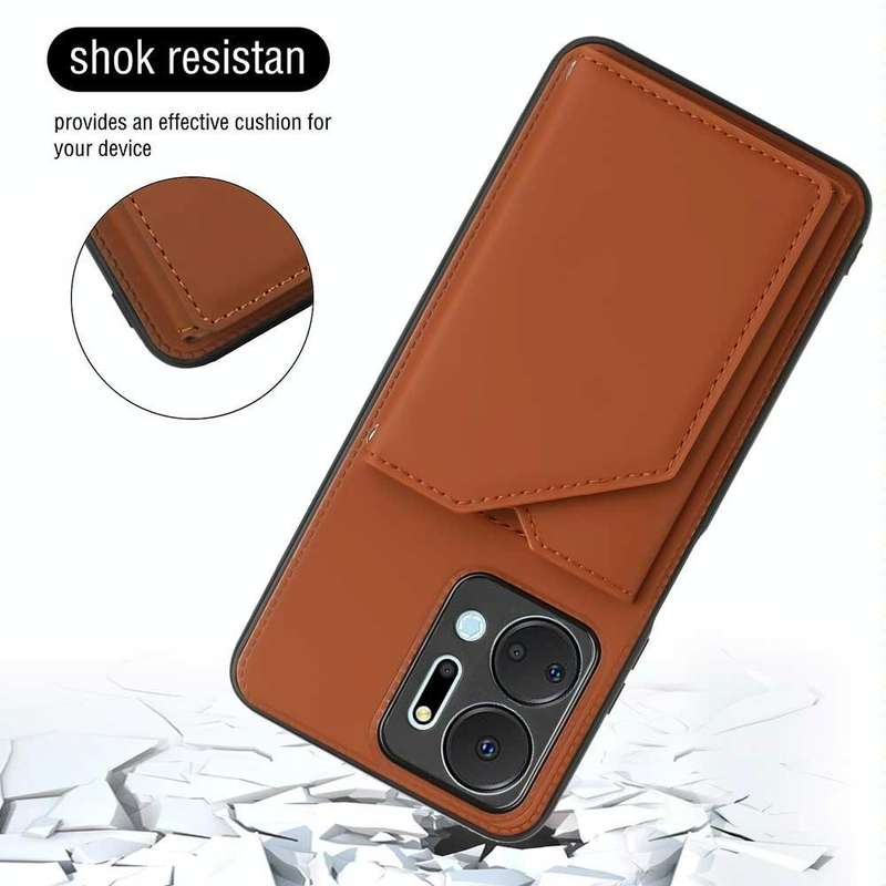 For Honor X7a Skin Feel PU + TPU + PC Card Slots Phone Case(Brown)