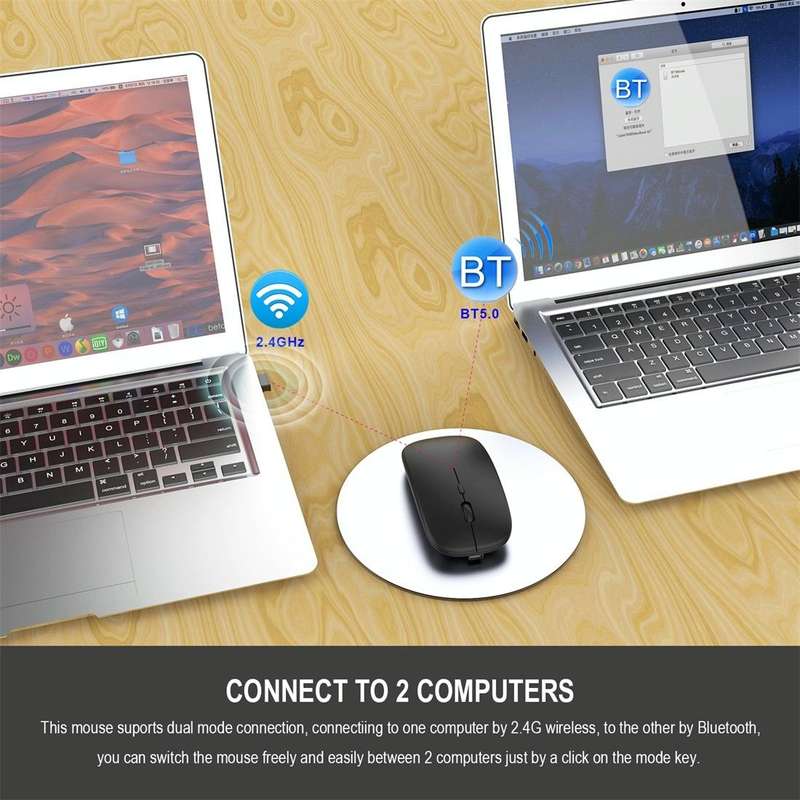 HXSJ M90 2.4GHz Ultrathin Mute Rechargeable Dual Mode Wireless Bluetooth Notebook PC Mouse(Grey)